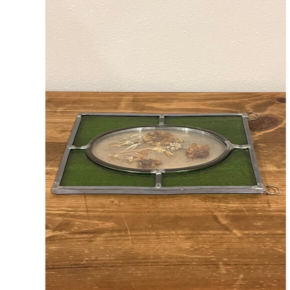 Artist Signed Pressed Flower Stained Glass Panel Oval Cottagecore Decor - Picture 4 of 8